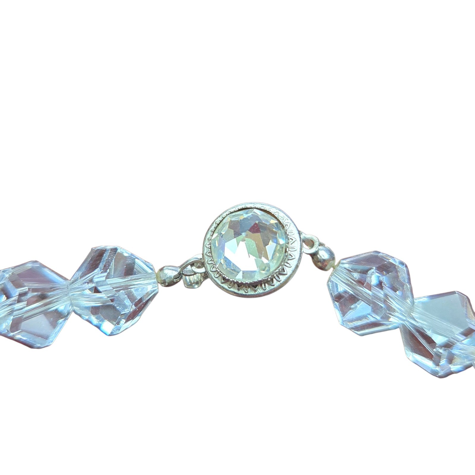 Vtg Austrian Crystal Glass Necklace Multi-faceted Bicone Beads Wedding Formal