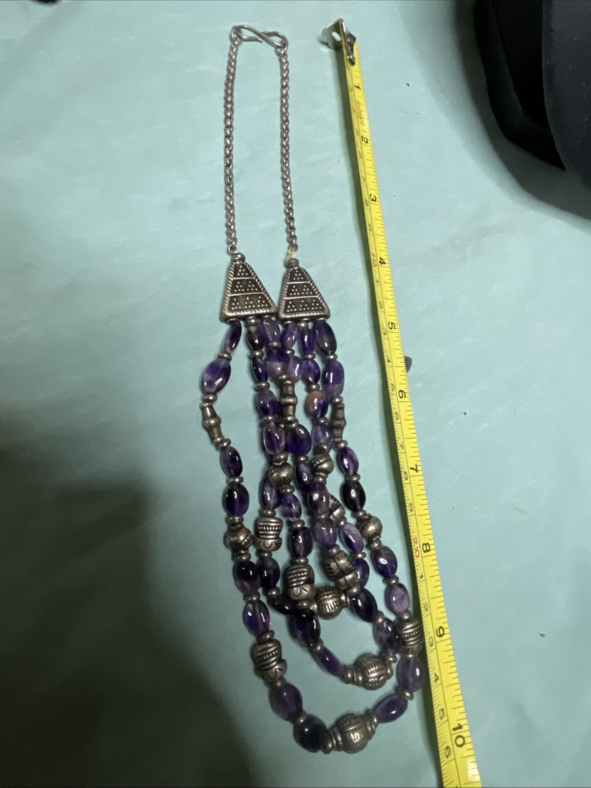 Amethyst Bead Strand Necklace Sterling Silver 20”