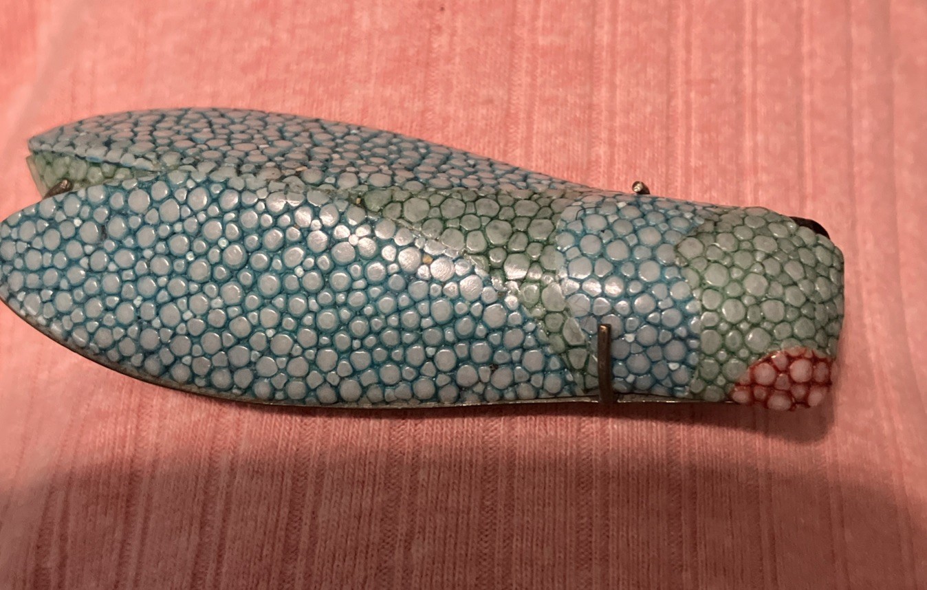 Cicada Bug Vintage pin brooch deco shagreen eel skin OFAK Rare