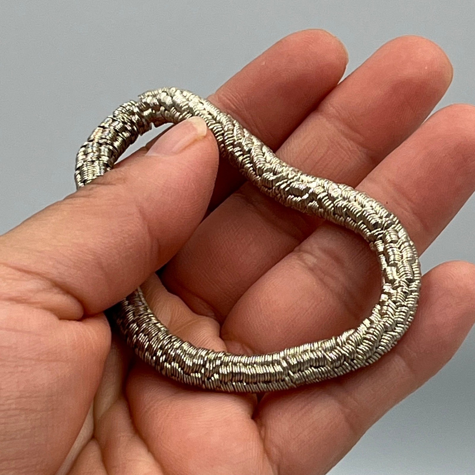 Vintage Silver Tone Coiled Wire Wrap Bracelet Textured Multi Strand Cuff Bangle