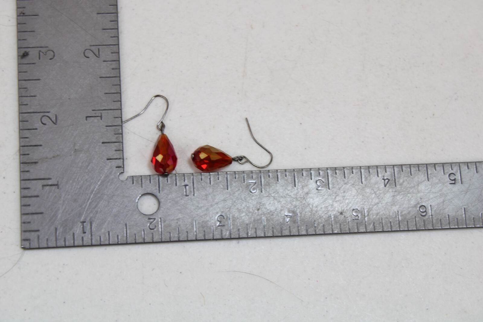 Red Aurora Borealis Pierced Drop Dangle Earrings Iridescent Vintage 92084