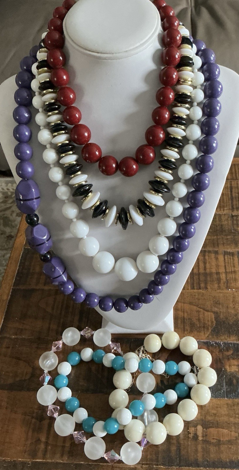 Vintage Chunky Beaded Necklace 7 Lucite, Acrylic, Retro Plastic, Glass 60’s+70’s