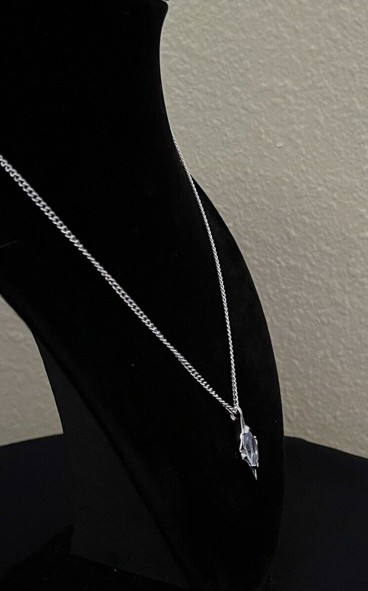 Avon 1976 Crystal Palace Silver Tone Necklace Light Blue Clear Rhinestones 20″