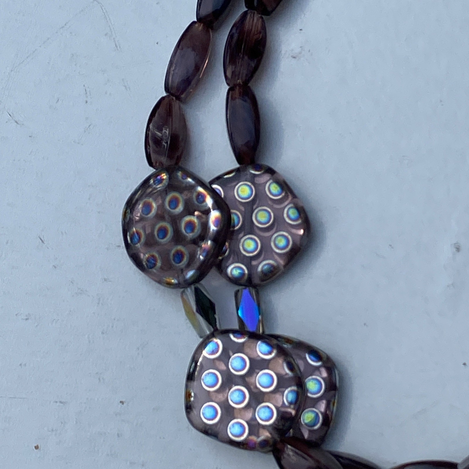 PURPLE GIVRÉ PEACOCK BEADS ART GLASS RETRO VITRAIL CRYSTAL GLASS NECKLACE
