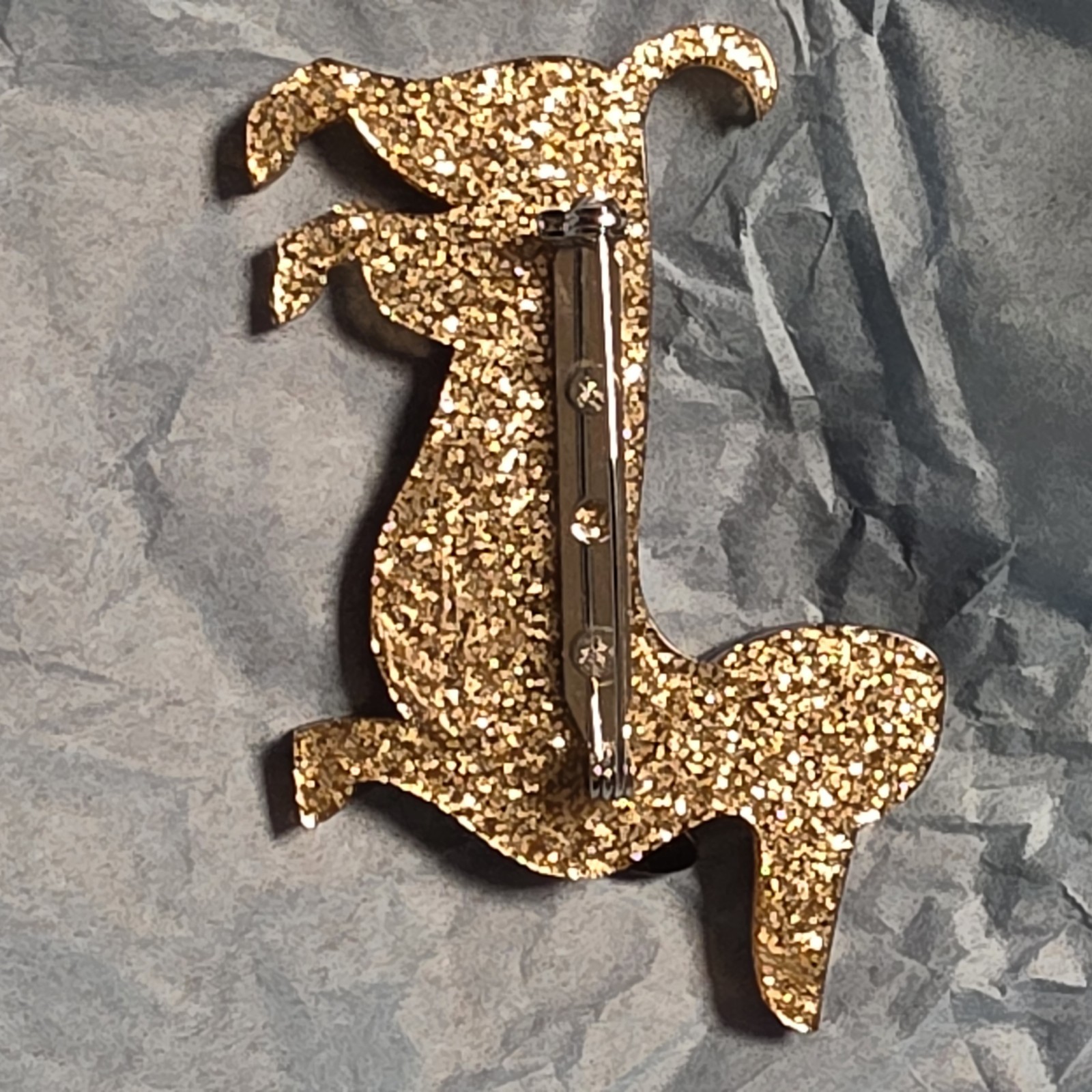 Spiffy the Sausage Dog Brooch Gold Sparkle Brooch Dachshund Pin