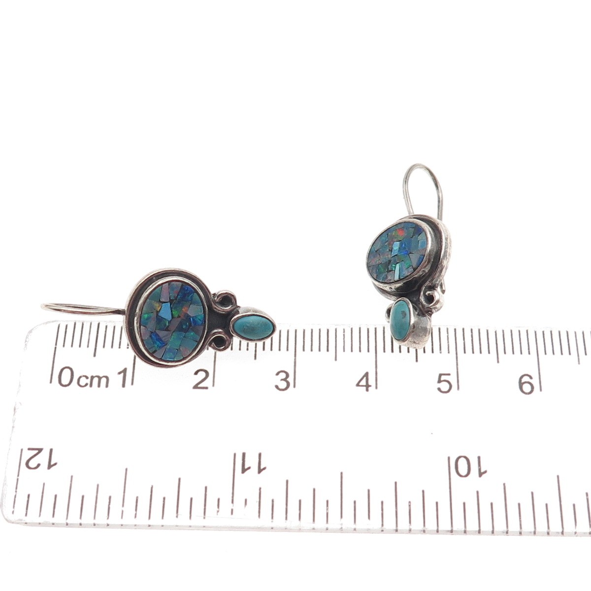 PB Paul Brackna 925 Sterling Silver Vintage Real Opal Inlay & Turquoise Earrings