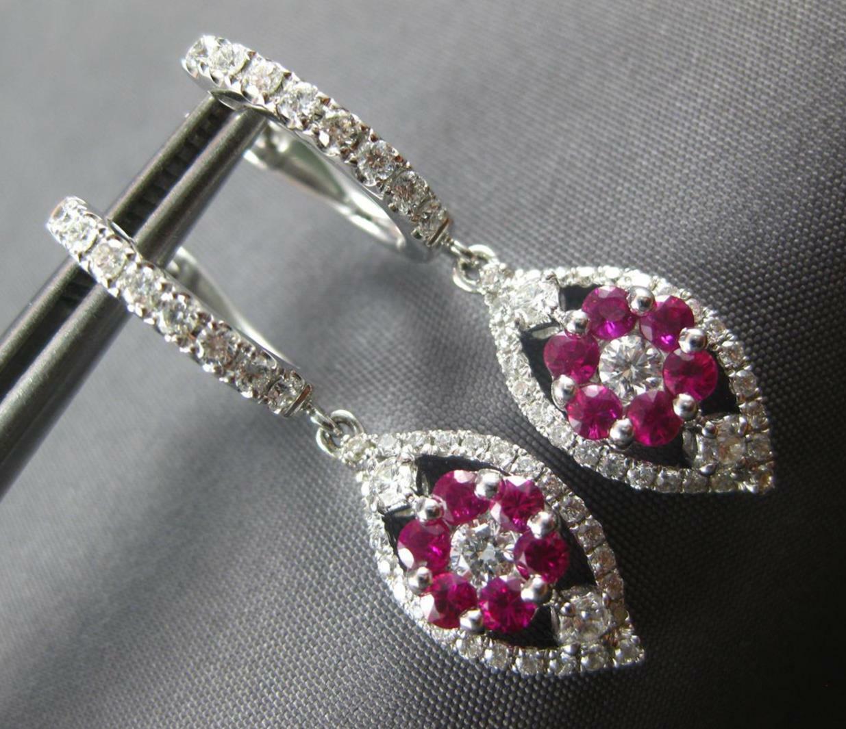 ESTATE 1.52CT DIAMOND & AAA RUBY 18KT WHITE GOLD MARQUISE SHAPE HANGING EARRINGS