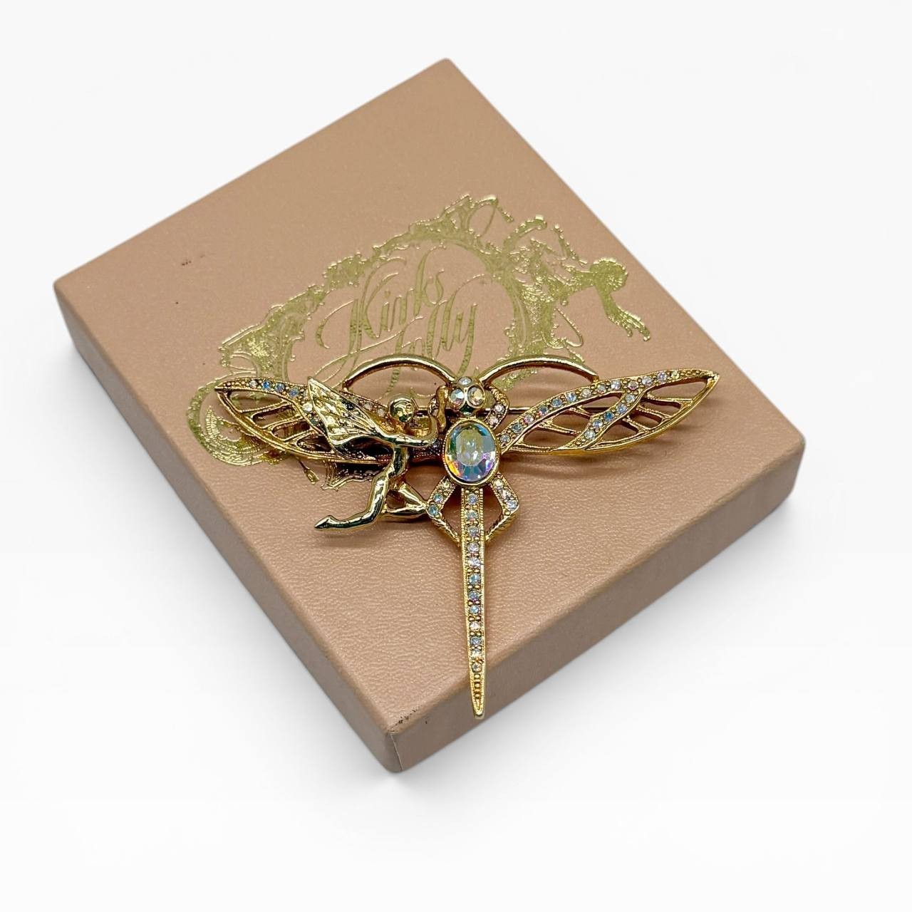 Vintage Kirks Folly Angel Dragonfly Crystal Brooch w/ Box