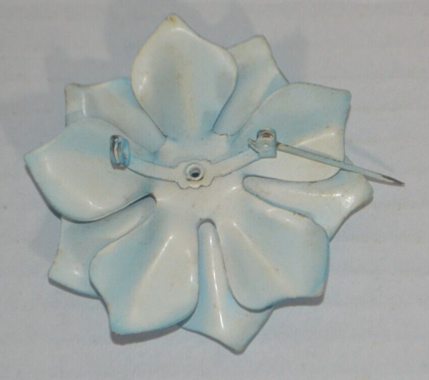 Floral Blue Brooch with White Dots Safety Clasp
