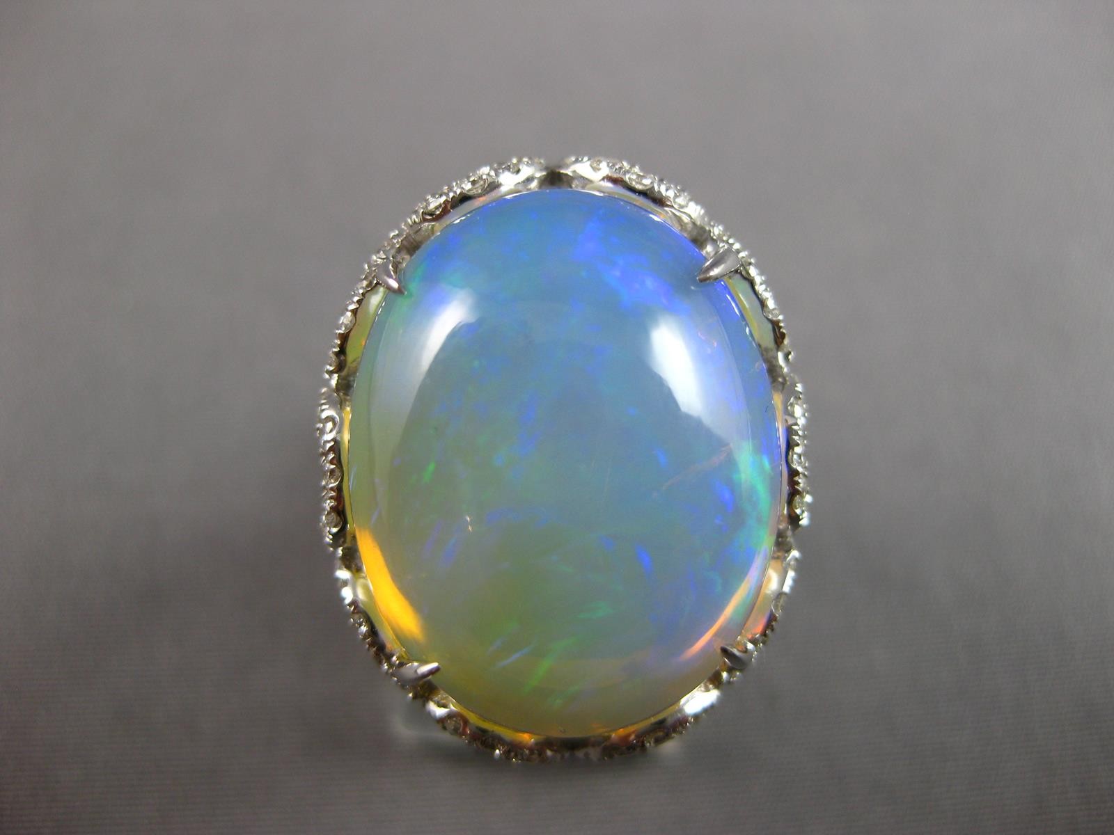 EXTRA LARGE 14.03CT DIAMOND & AAA AUSTRALIAN OPAL 14KT WHITE GOLD OVAL FUN RING