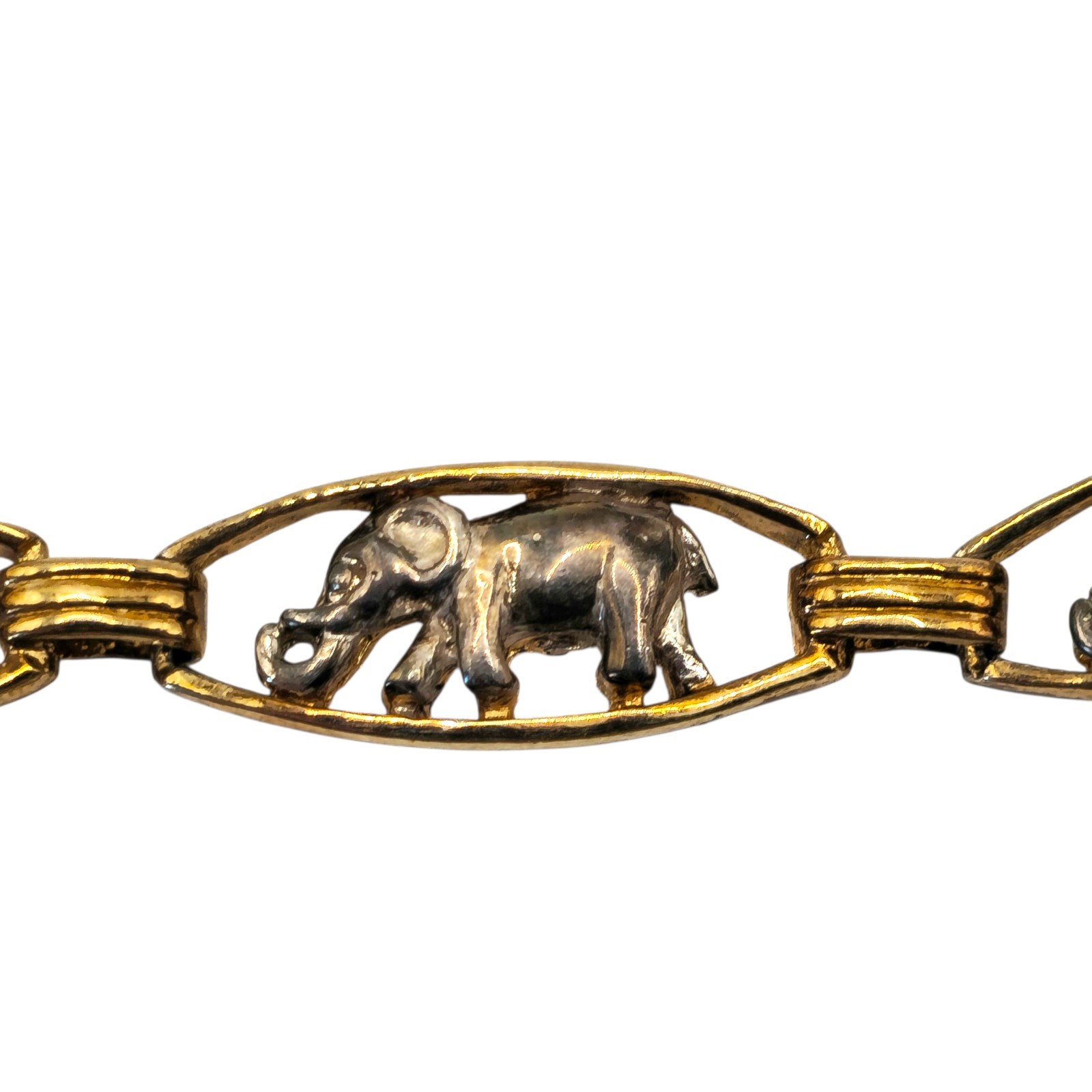DBJ Vintage 925 Sterling Silver Gold Wash Elephant Bracelet Two Tone Link