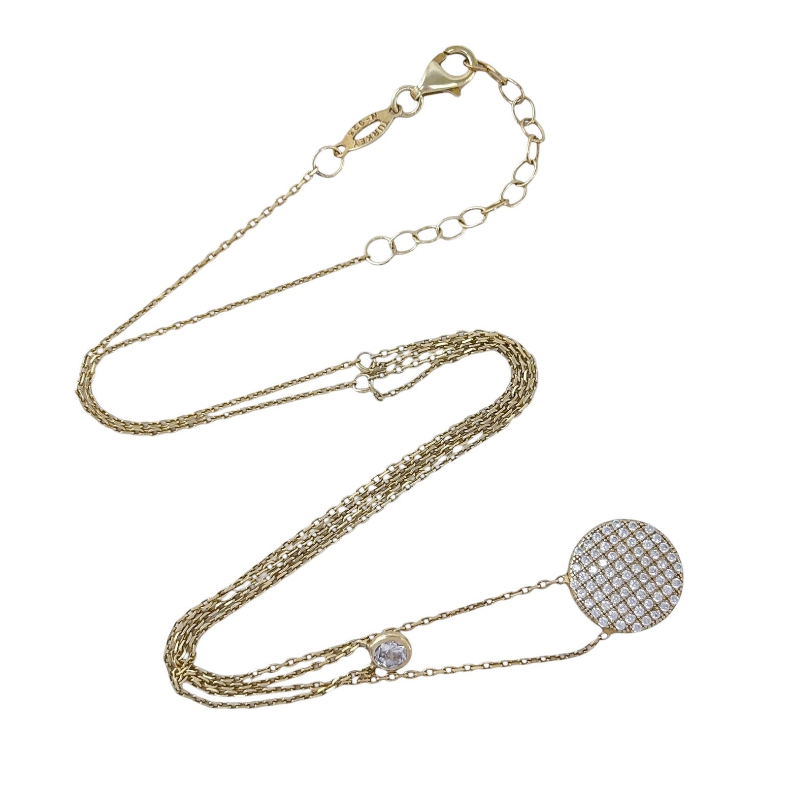 Vintage Gold-Tone Sterling Silver 925 Layered Cubic Zirconia Necklace 13.5″-15″