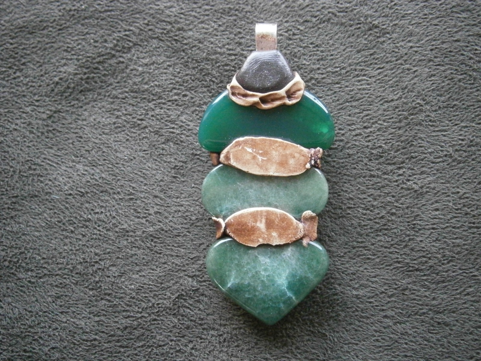 Large 3 Piece Nephrite Jade Vintage Silvertone Bail Pendant 16.0g