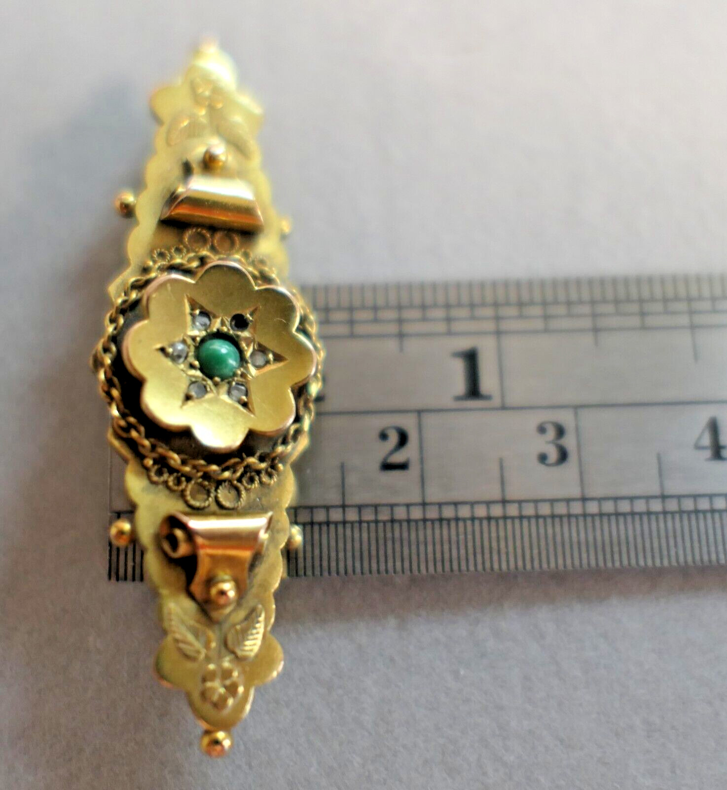 Antique 9K Karat Gold Diamond Turquoise Mourning Brooch Hallmarks Tested *READ*