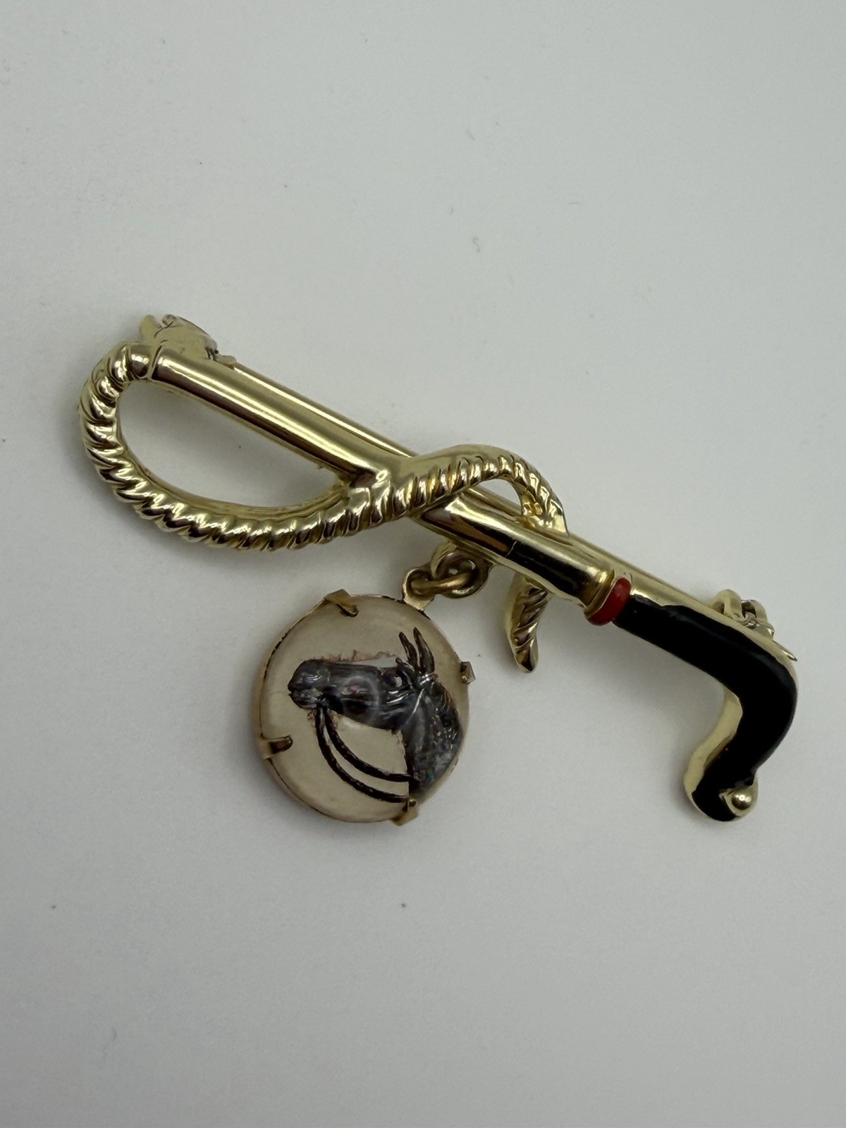 Vintage Equestrian Reverse Painted Horse Brooch