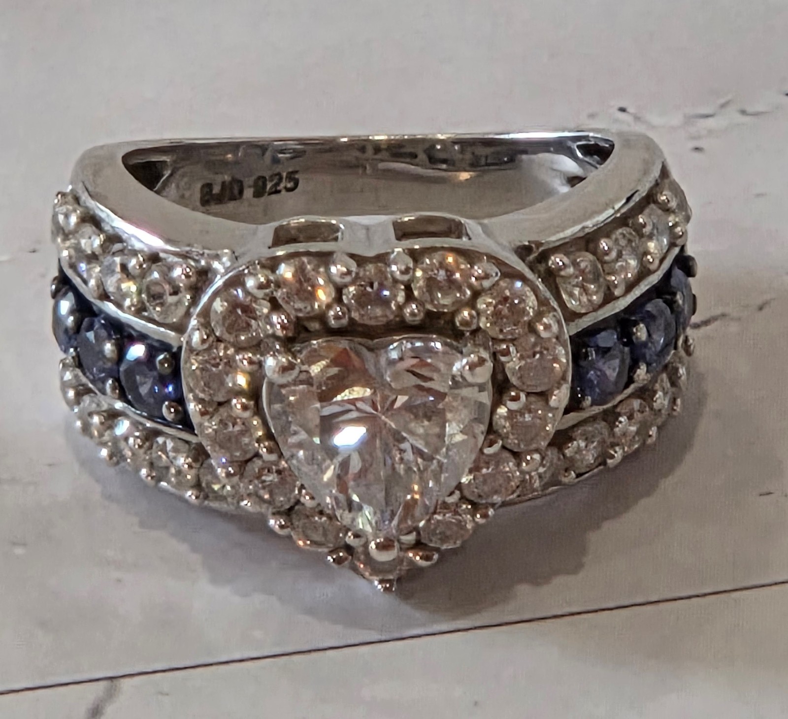 VINTAGE Blue & White CZ 925 Silver Always & Forever Bridal Wedding Ring sz 5