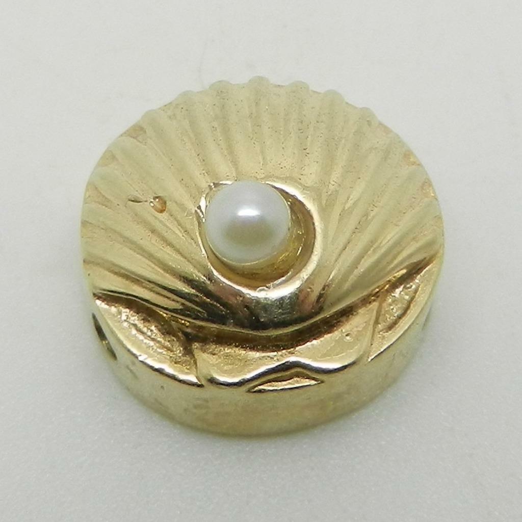 VINTAGE 14K YELLOW GOLD SHELL SLIDE BRACELET CHARM WITH PEARL – RARE – LB2681I