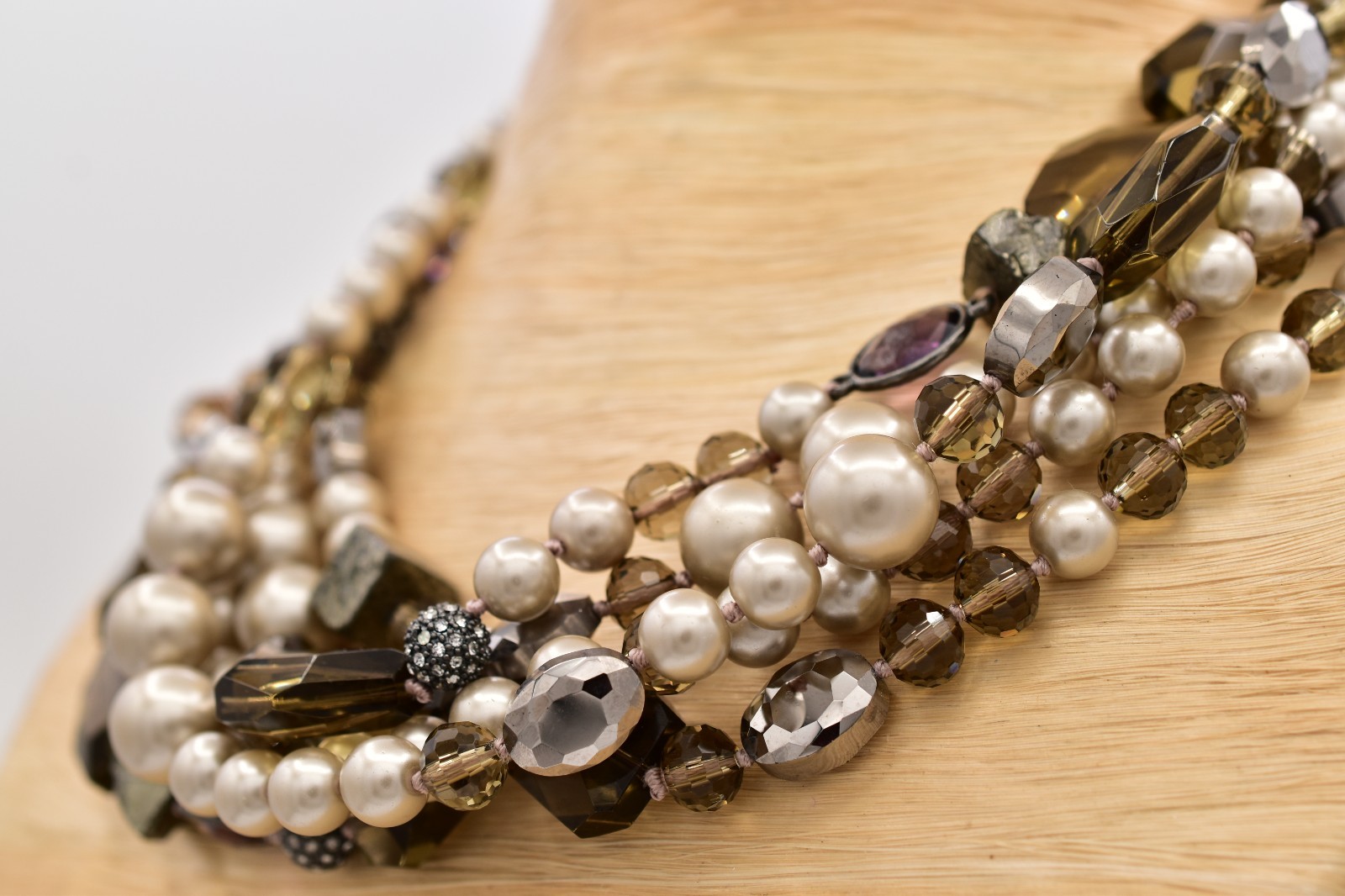 Stella & Dot Multi-Strand Pearl Crystal Statement Necklace Chunky Y2K BinBL
