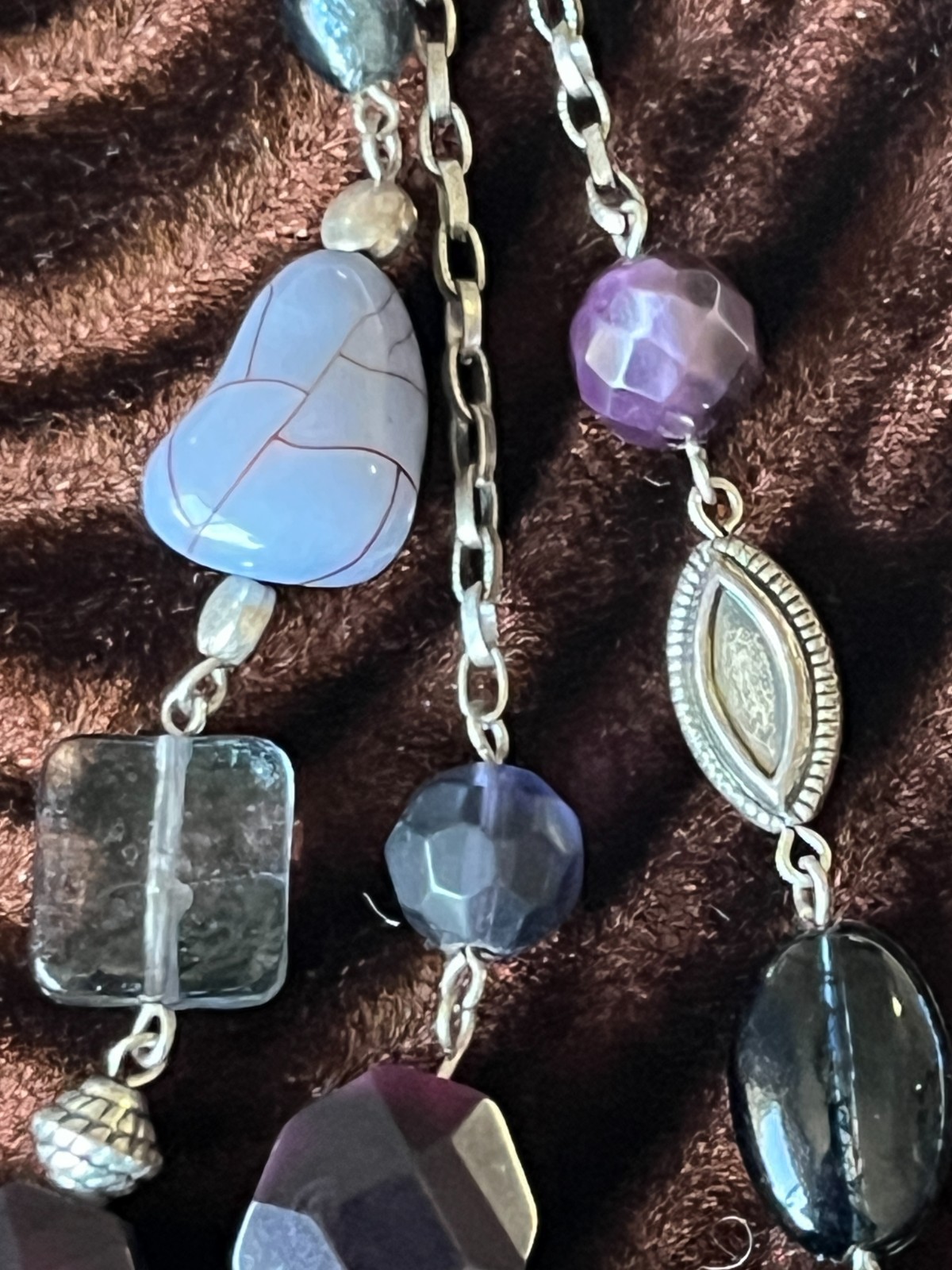 NECKLACE Coldwater Creek Purple and Blue Beads, 3 Layered Chunky Bib Faux Stone