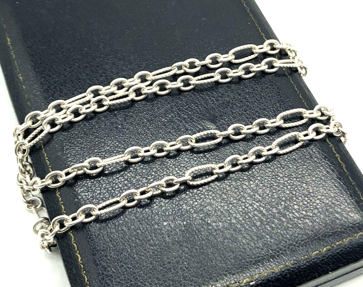 Stamped Link Chain Necklace Designer Fancy Sterling Silver 23″ Vintage