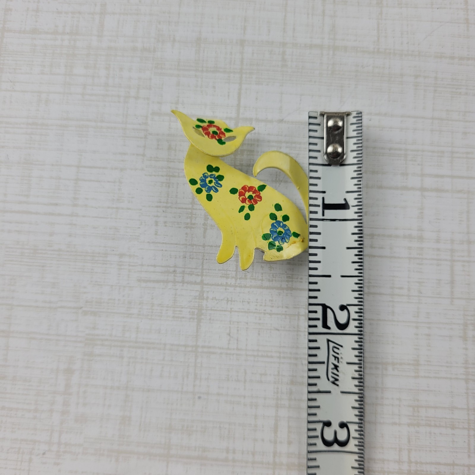 Cat Brooch Metal Enamel Painted Flowers Yellow Multicolor Prettier In Person