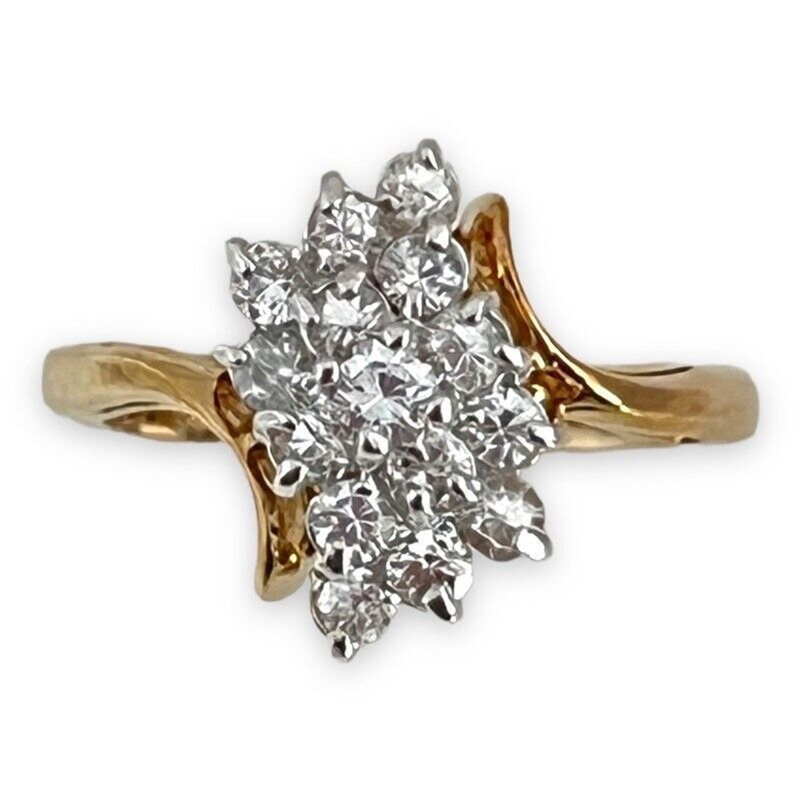 Vintage 1970s Ring Size 7 CZ Cluster Prong Set Gold Plated – 14Q