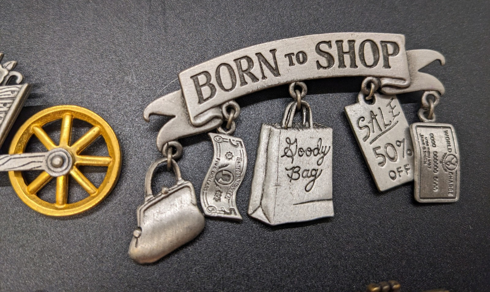 Lot of 4 Vintage Pewter Brooches Pin JJ Jonette Wheelbarrow Angel Born to Shop