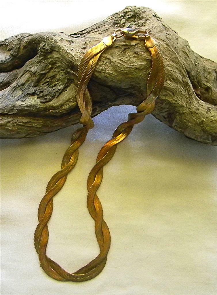 VINTAGE 1990’s 18″ DOUBLE WOVEN FLAT ROSE GOLD TONE HERRINGBONE CHAIN NECKLACE