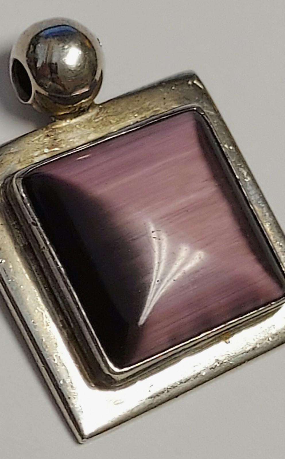 Vintage ATI Mexico Sterling Silver Pendant 925 Purple Stone Cabochon Cats Eye