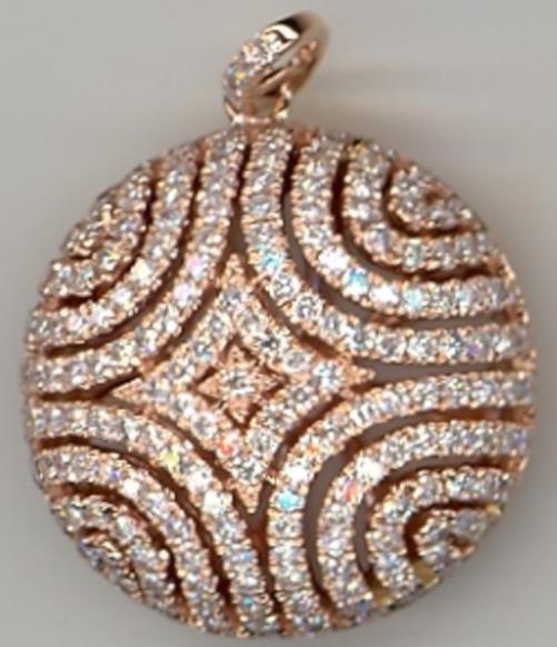 LARGE 1.53CT DIAMOND 14KT ROSE GOLD CIRCULAR OPEN FILIGREE FUN FLOATING PENDANT