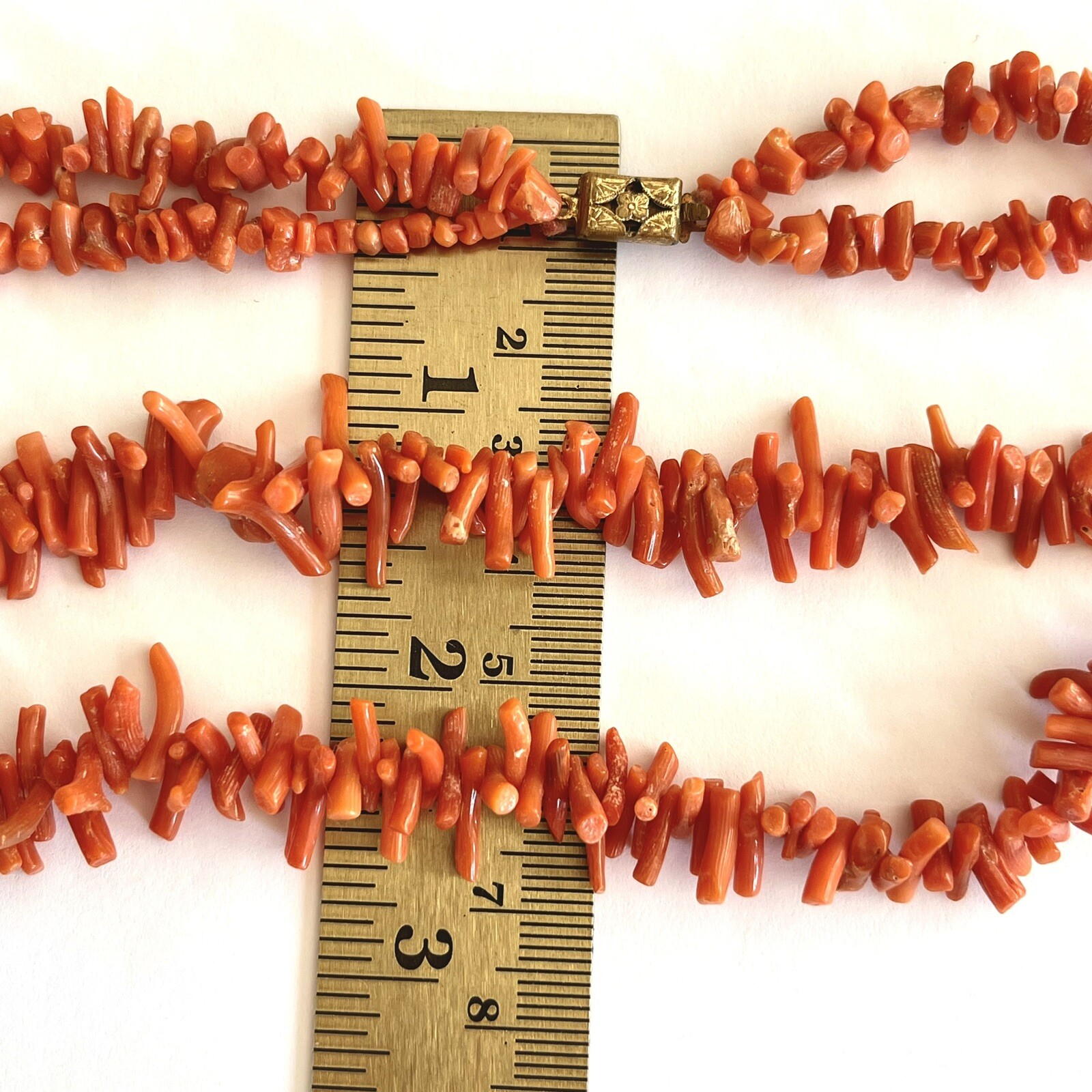 Antique Red Orange Branch Coral Necklace 2 Strand Natural 17in 44g VTG Art Deco