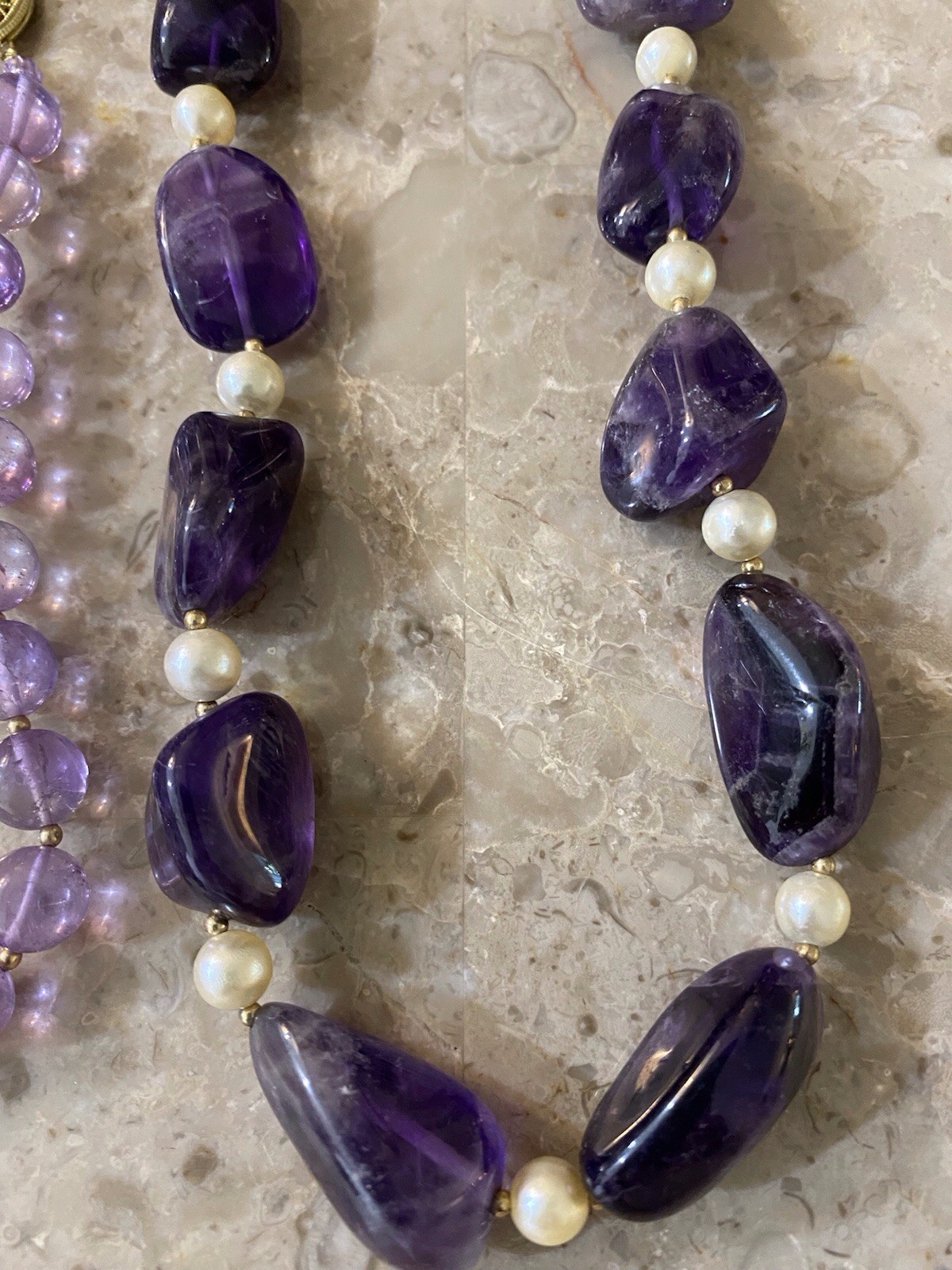 Lot Of 3 Genuine Vintage Amethyst Bead Necklaces
