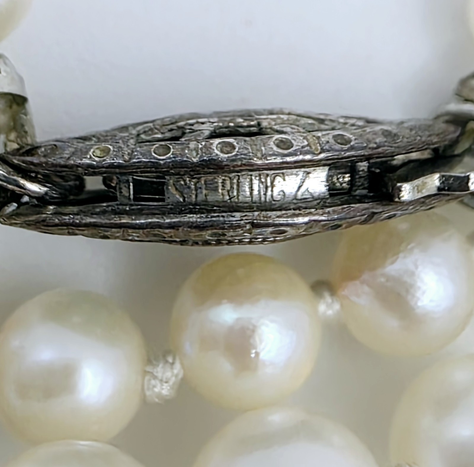 Vintage 21″ Graduated Cultured Pearl Necklace Signed Grassman Blake Sterling
