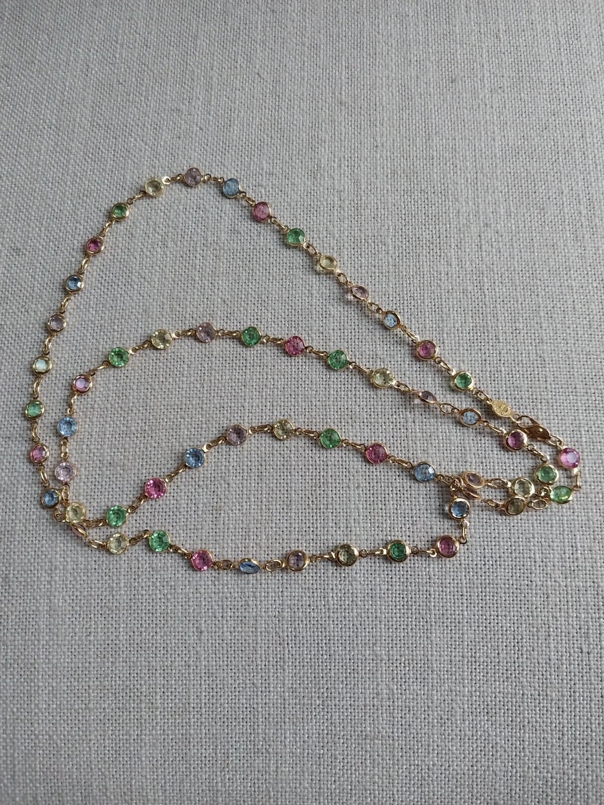 Vintage Signed Austrian Crystal USA Necklace Pastel Multi-Color Bezel Set Stones