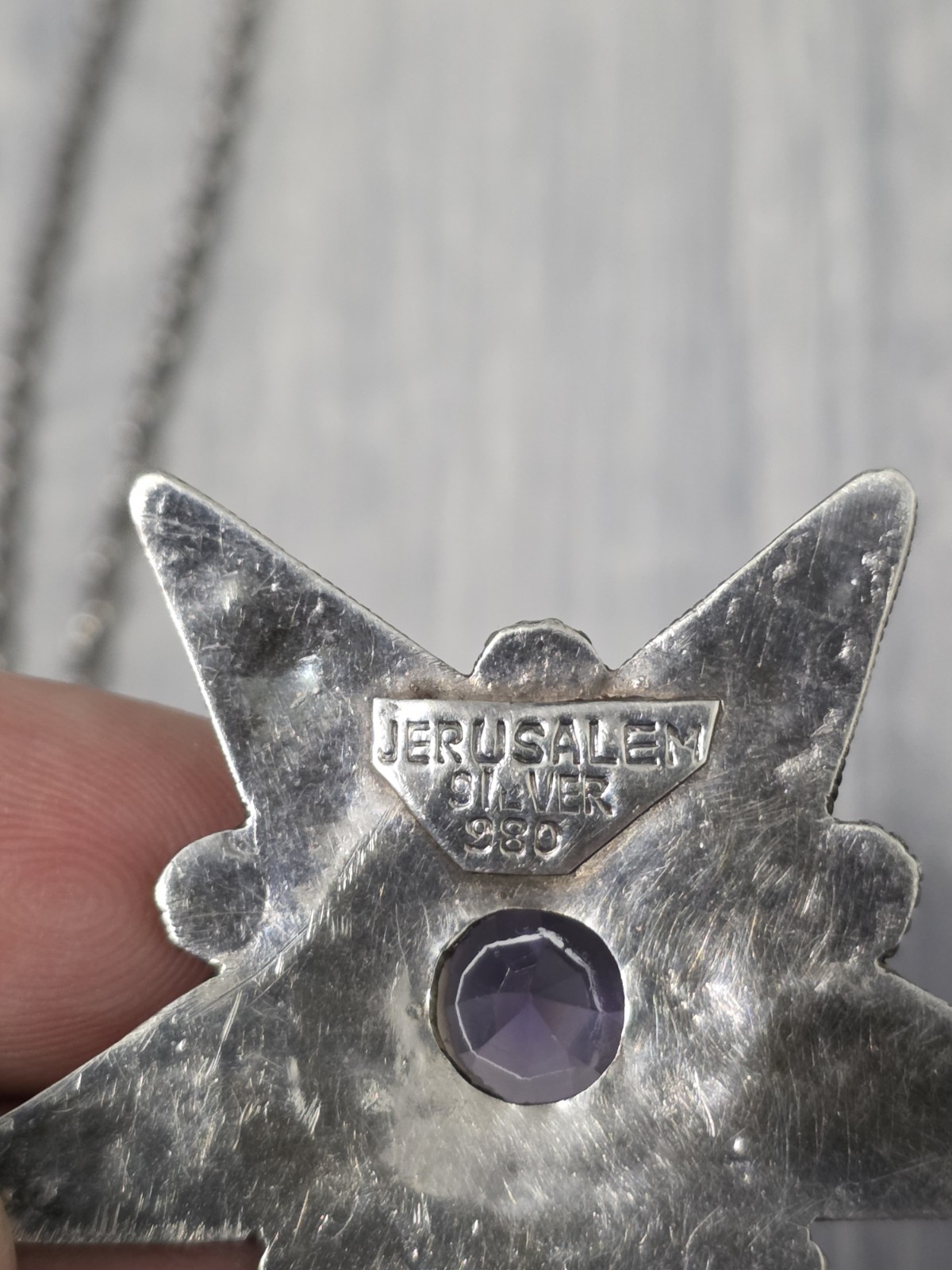 Vintage Jerusalem 980 Silver Star Pendant Necklace Amethyst Stone Antique Rare