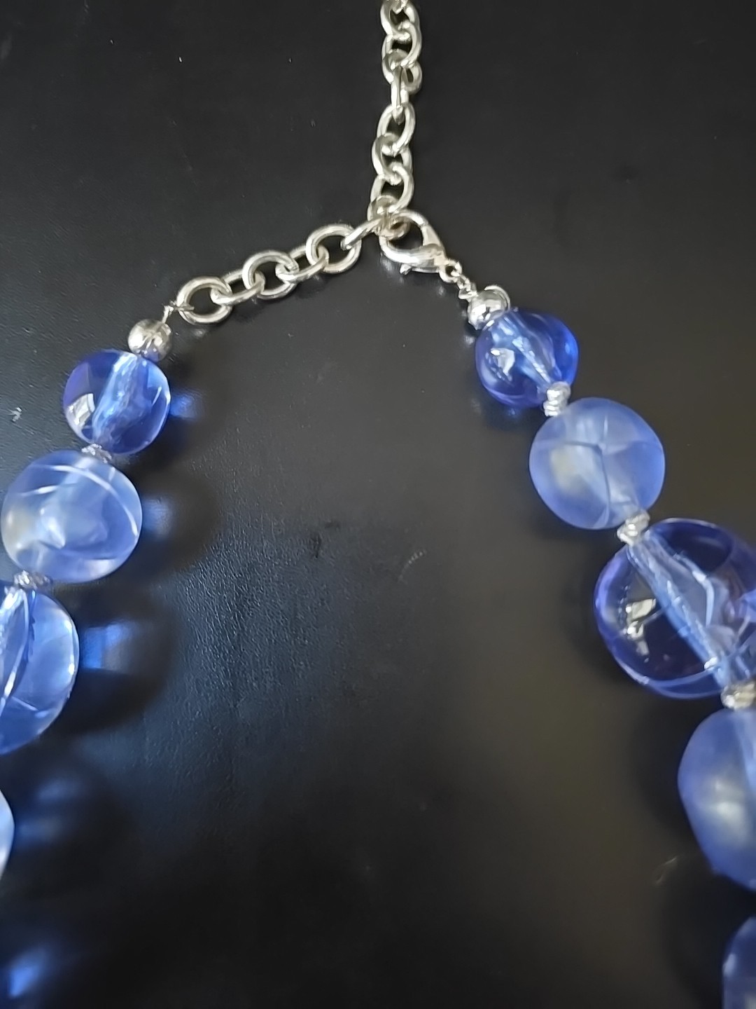 Givenchy Bold Chunky Blue Lucite Glass-Like Balls Beaded Necklace Choker 20″