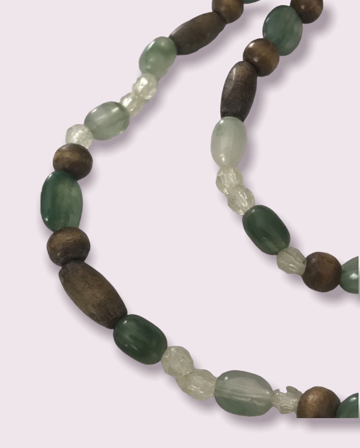 Boho Hippie 19” Necklace Different Shaped Brown Green White Clear Fashion Beads