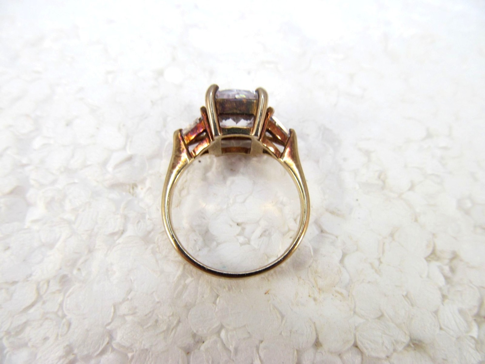 925 Sterling Silver Gold Vermeil Princess Trillion CZ Statement Ring Size 6 Vtg