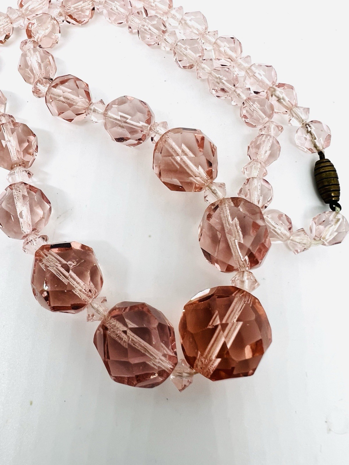 Art Deco Faceted Pink Crystal Glass Beaded Necklace Vintage Jewelry