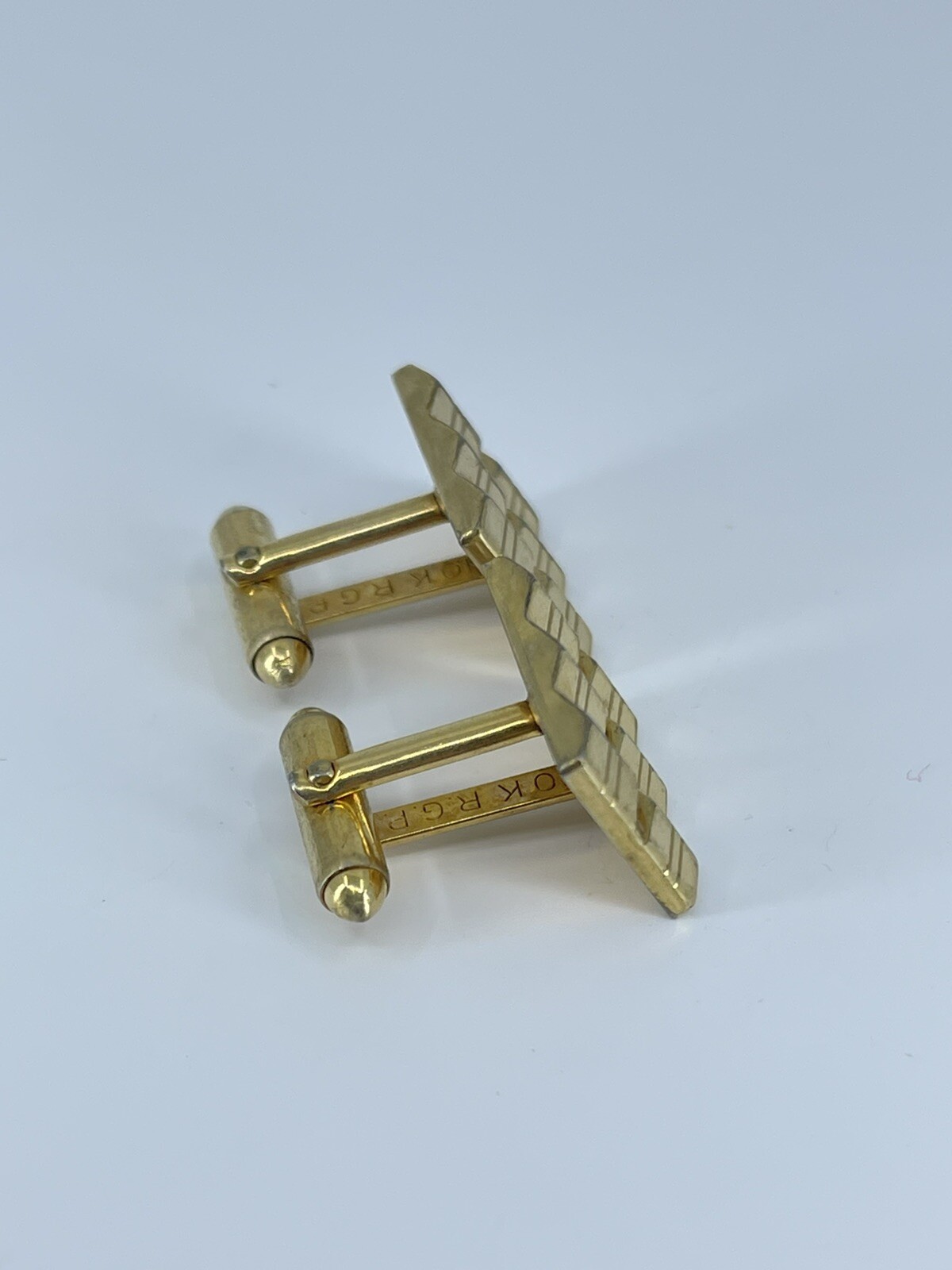 Vintage Hadley 10K RGP cufflinks gold tone louver design etched accent 7/8″