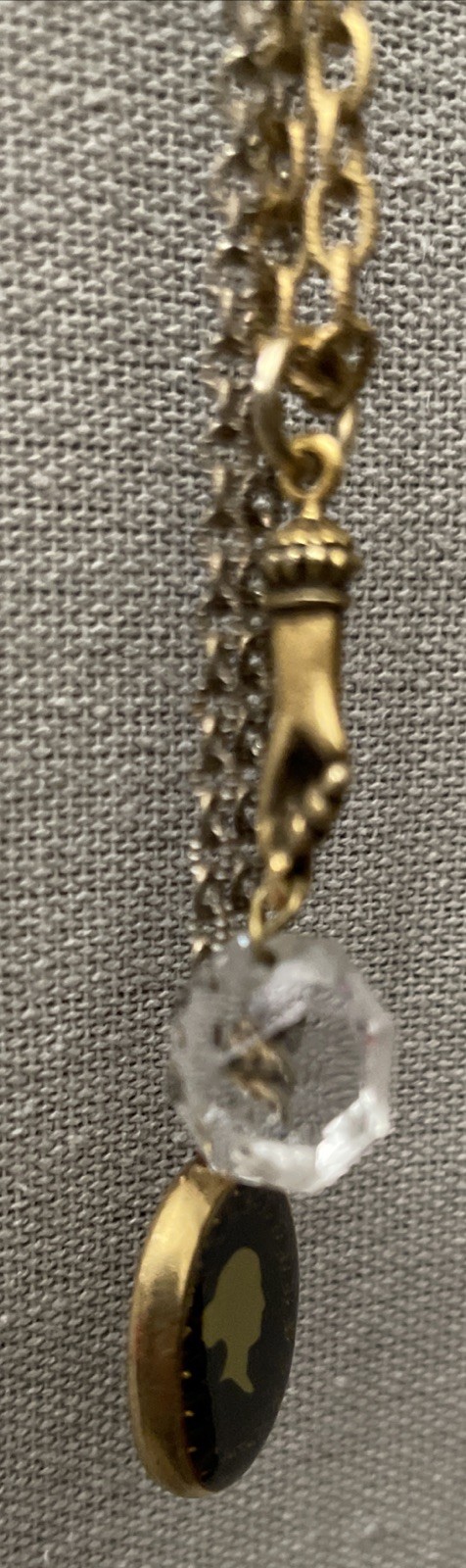 Vtg John Wind Maximal Art chain with three charms Mirror Hand Cameo