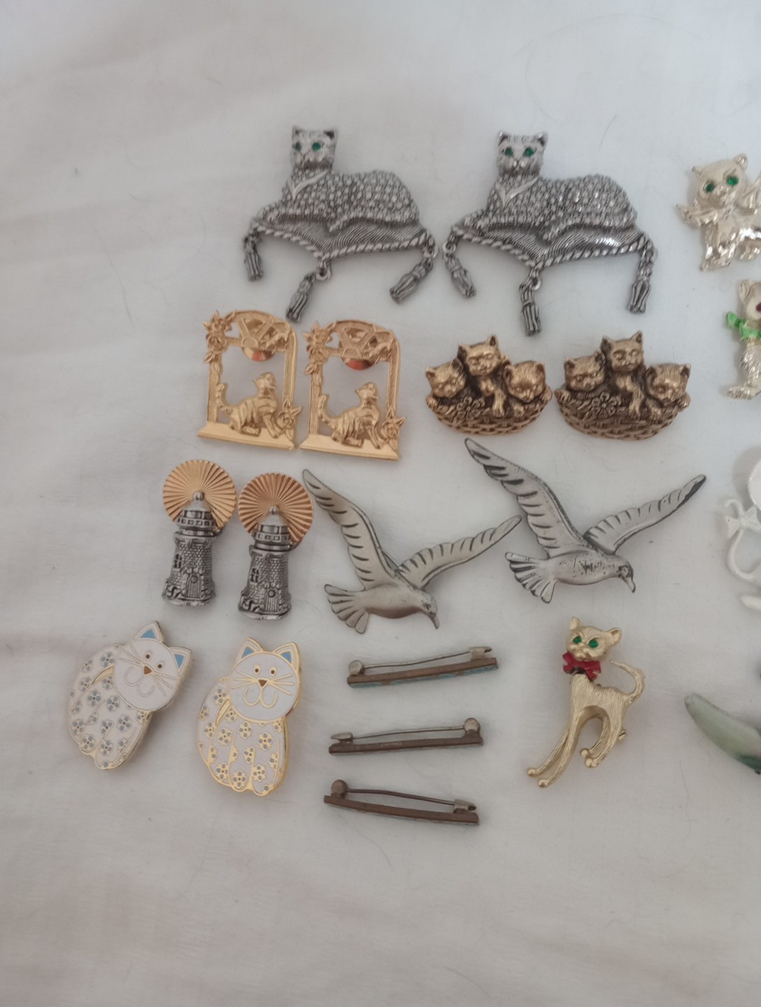 Lot Of 38 Different Pairs Of Pins In All Different Styles And Shapes Matching