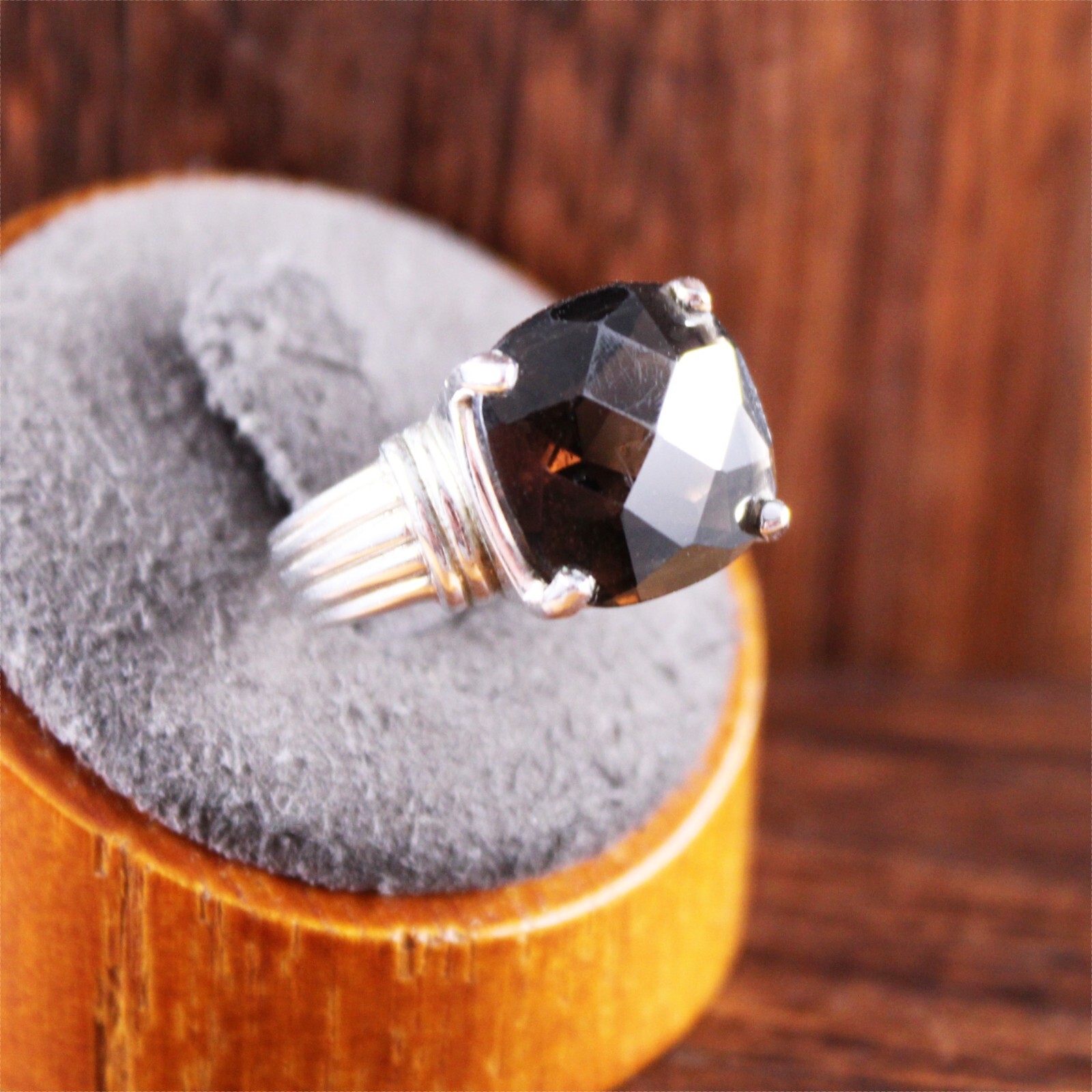 Vintage Cushion Cut Smoky Quartz Ring Sterling Silver Size 7.75 Signed