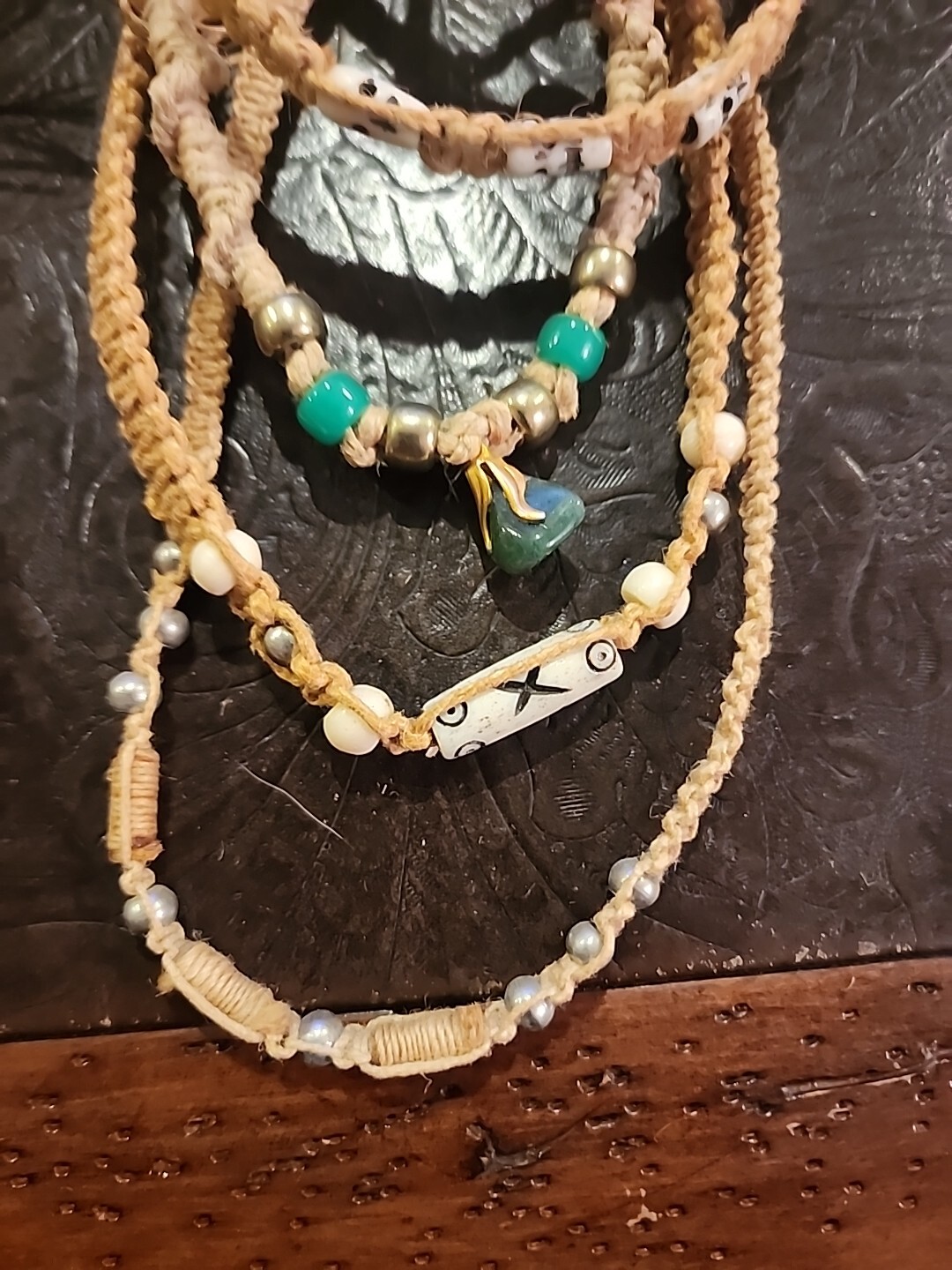 Jute Hemp Glass Beaded Necklace Choker Mixed Bulk Lot 25 Pcs NOS Lot#11225