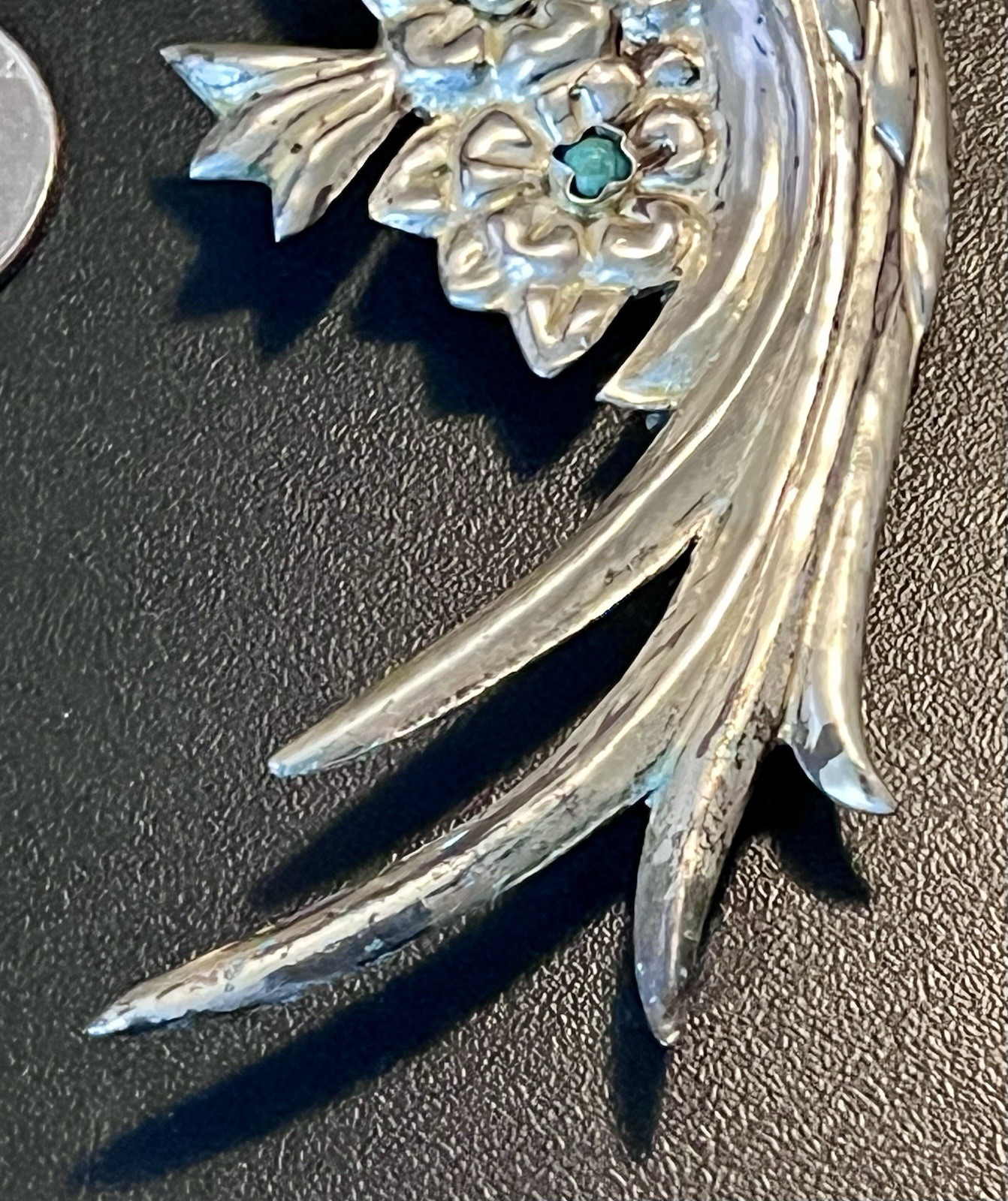 Vintage Sterling Silver Turquoise Beads Parrot Bird Brooch Mexico 4.5″!