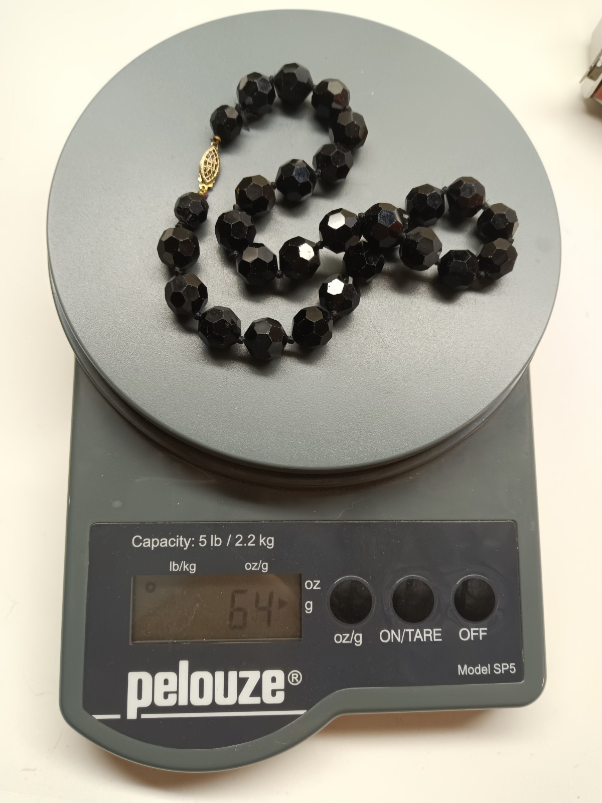 Vintage Black Onyx Faceted Beaded Necklace 64 grams 16” Gold-Tone Fishhook Clasp