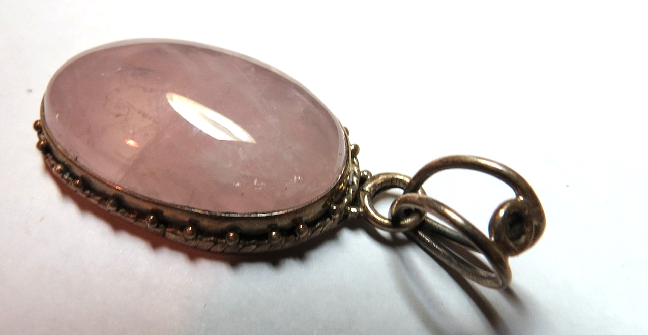VINTAGE ROSE QUARTZ 925 STERLING SILVER PENDANT 40MM X 22MM WIDTH