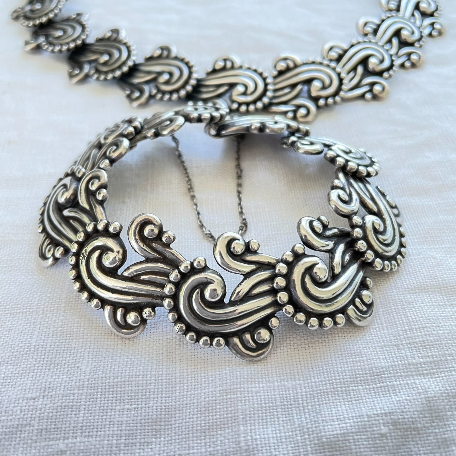 VTG Los Castillo Necklace/Bracelet Set #341, Sterling Taxco Mexico 2 Piece Set