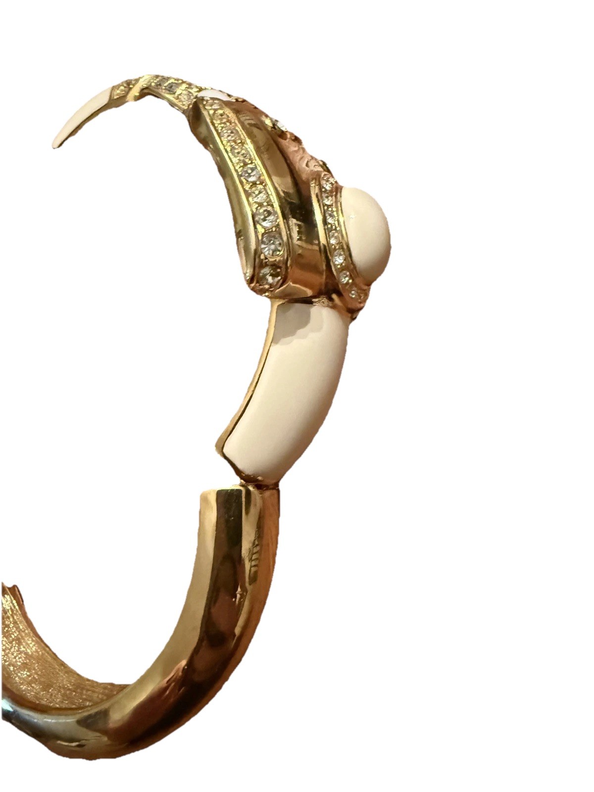 Vintage Elephant Bracelet Gold Toned Cream White Clamped
