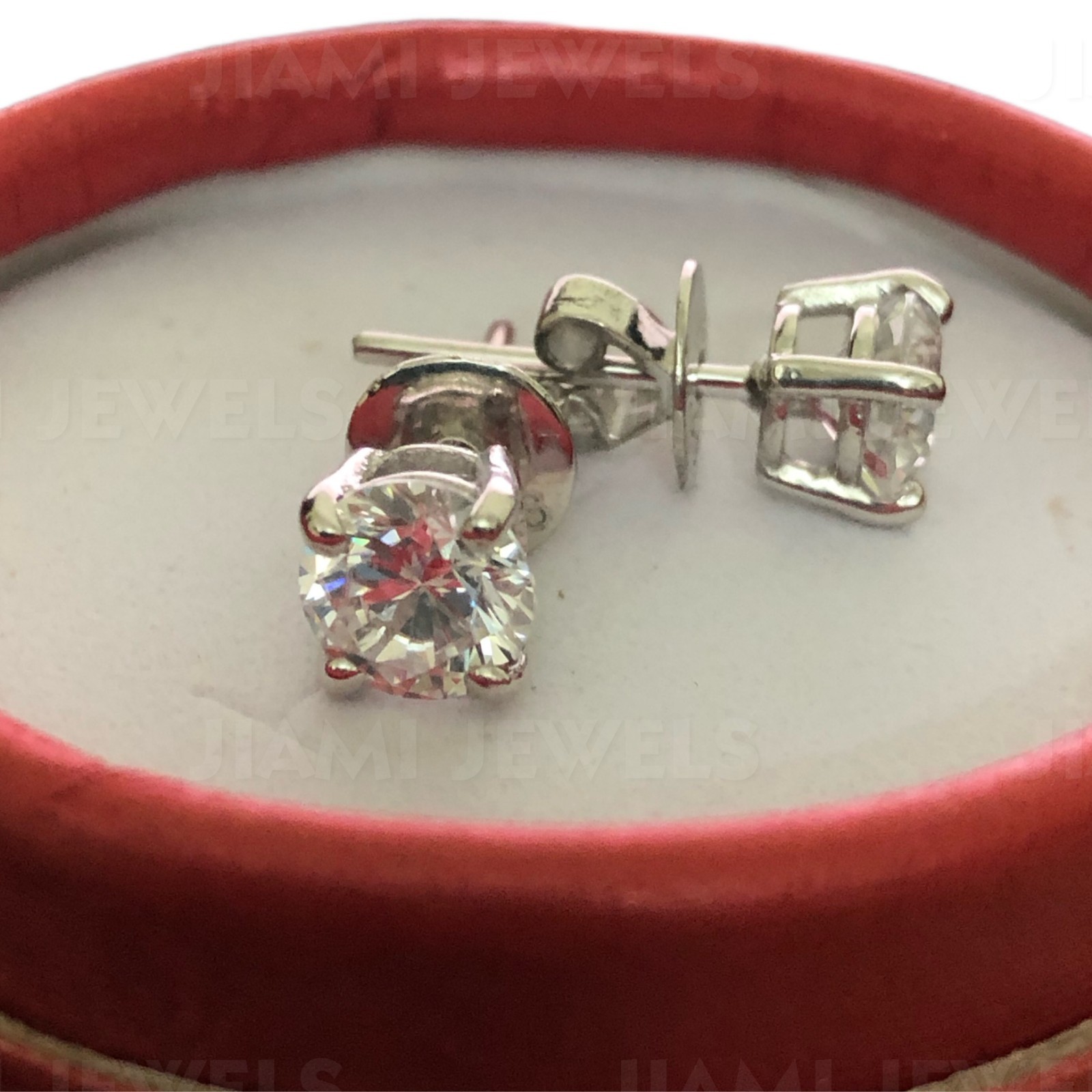 GRA Certified Moissanite Stud Earrings 2.40Ct Round 925 Silver White Gold Finish